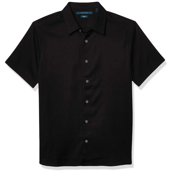 Perry Ellis Men's Slim Fit Total Stretch Solid Cotton Button Down Shirt Black L - Picture 1 of 6
